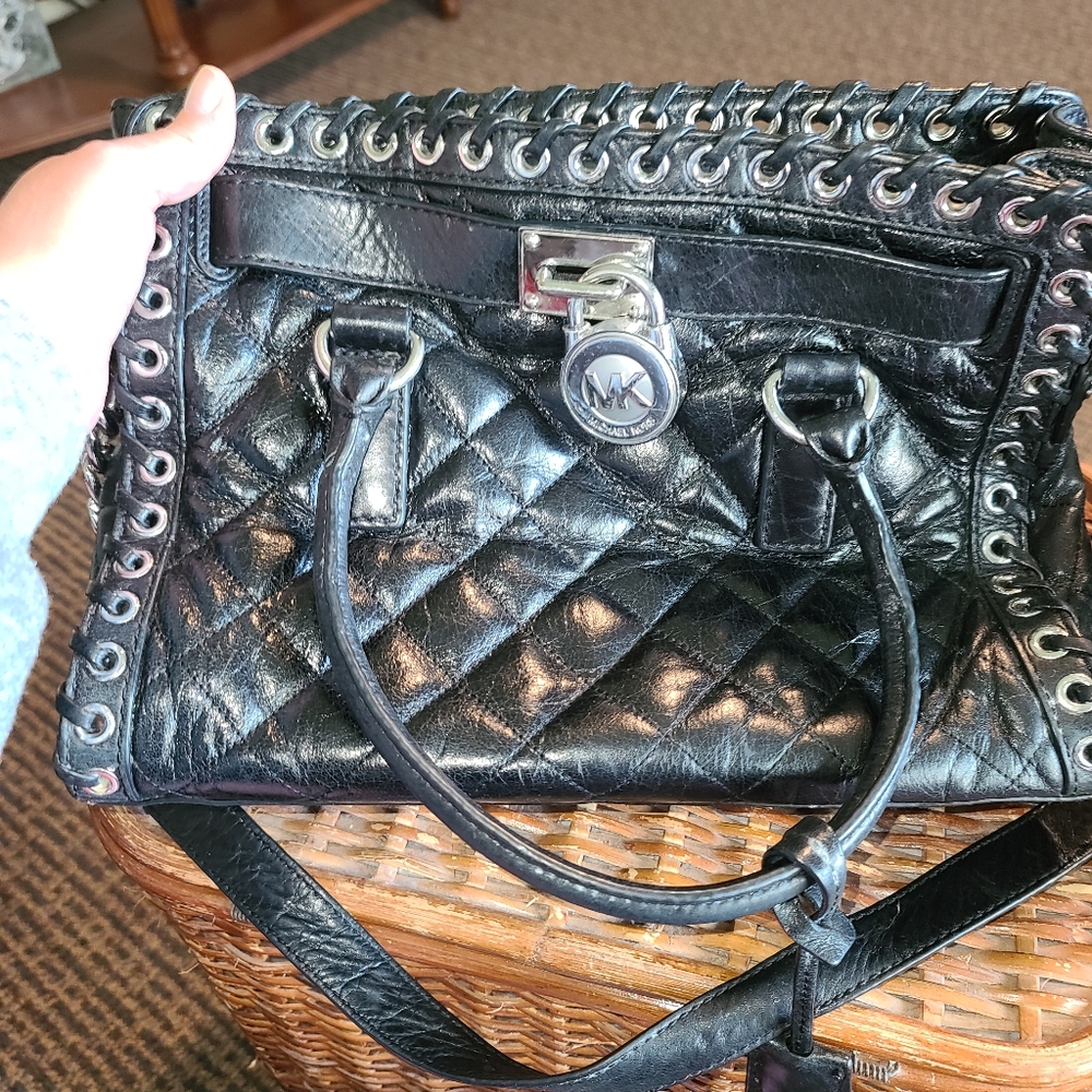 Michael Kors Black Quilted Crossbody Bag with Silver Accents